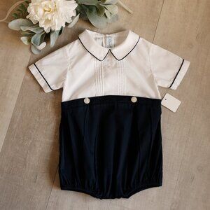Heirloom Navy Blue and White Romper Creeper Feltman Brothers 18 Month NWT